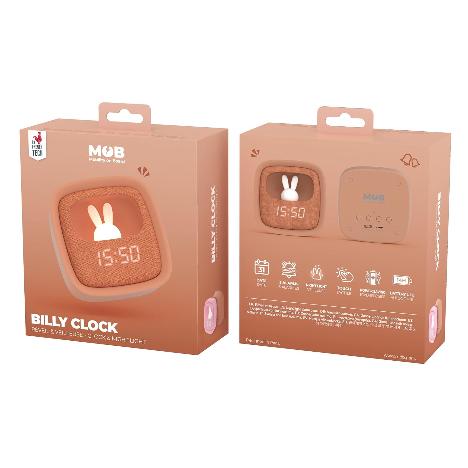 MOB Billy Clock — Réveil veilleuse enfant motif lapin chocolat – Image 5