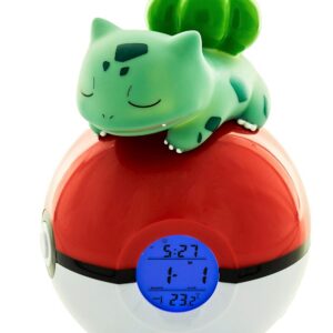 Teknofun - Licence officiel Pokemon - Réveil Lumineux Bulbizarre - Vert, Rouge et Blanc - Fonctionne avec piles (3x AAA) - Pour Enfants, Collectionneurs - À partir de 6 ans - 811367