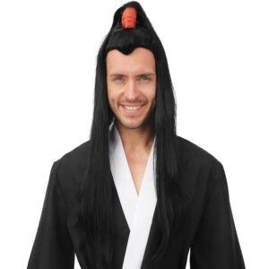 P'TIT CLOWN - 24707 - Perruque Samouraï Adulte - Accessoire Déguisement Carnaval, Fêtes à Thèmes, Soirées Costumées, Cosplay, Manga, Halloween - Cheveux Synthétiques - Noir