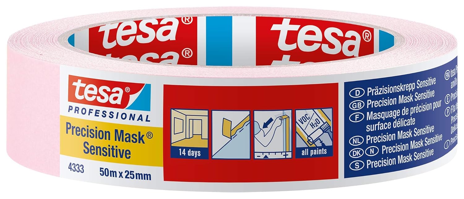 Tesa Masking Tape Precision Indoor/Sensitive Ruban adhésif de masquage, rose doux, 50 m x 25 mm