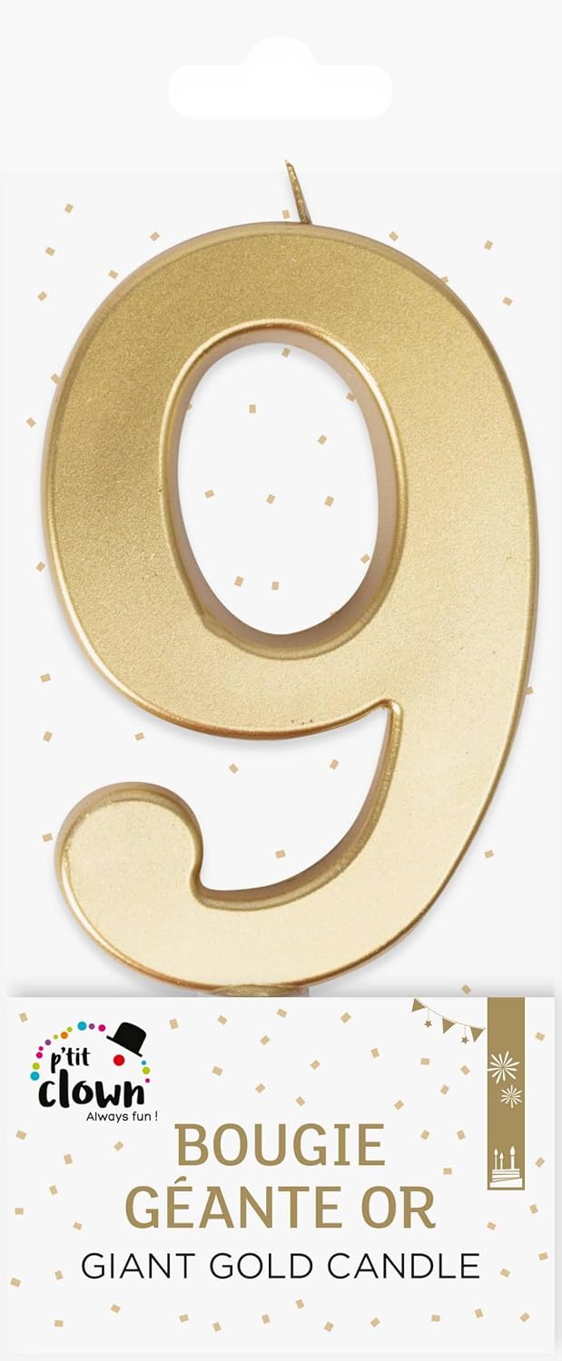 P'TIT CLOWN — Bougie Géante Anniversaire Chiffre 9 Or 13 cm – Image 2
