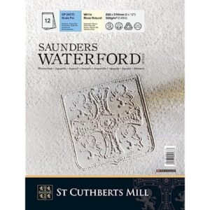 St Cuthberts Mill Saunders Waterford - Bloc 12 feuilles de papier aquarelle grain fin - 23x31 cm - 300g/m² - Blanc naturel