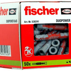 fischer - Cheville bi-matière et multi-matériaux DUOPOWER 8x65/Boîte de 50 Gris/rouge
