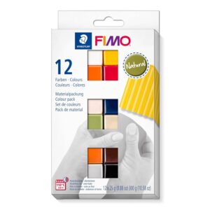 Staedtler FIMO Soft, Assortiment de 12 demi-pains de pâte FIMO aux couleurs naturelles assorties, Pâte à modeler durcissant au four et facile à démouler, 8023 C12-4