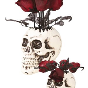 P'TIT CLOWN - 12940 - Automate Halloween Animé - Animatronique - Animatronics - Vase Crâne avec Roses Maléfiques - Effets Sonores - Décoration Effrayante et Réaliste - Piles Non incluses - 36 cm