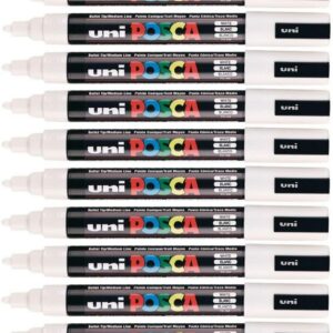 Lot de 12 marqueurs de peinture Uni Posca PC-5M à pointe ogive moyenne de 2,5 mm pour toutes surfaces en métal, bois, plastique, tissu, verre, pierre