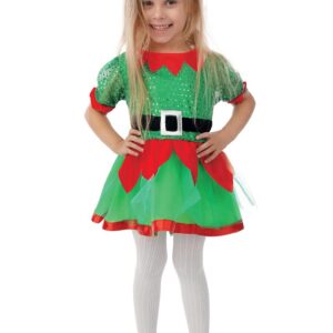 P'TIT CLOWN - Costume Lutin Enfant - Fille - Robe, Bonnet - Christmas Elf Dress - Déguisement Noël - Parfait pour Fête de Fin d'Année - Polyester - Vert (3-4 ans)