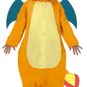 FIESTAS GUIRCA Costume de dragon orange pour enfant – Ensemble pyjama dragon avec queue et ailes pour garçons de 7 à 9 ans