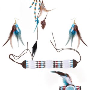 P'tit Clown - 50412 - Set Accessoires Déguisement Indienne - Bandeau, Boucles d'oreilles, Bracelet, Collier - Pour Carnaval, Fêtes à Thèmes, Halloween, Nouvel An, Western, Soirées Costumées - Adulte