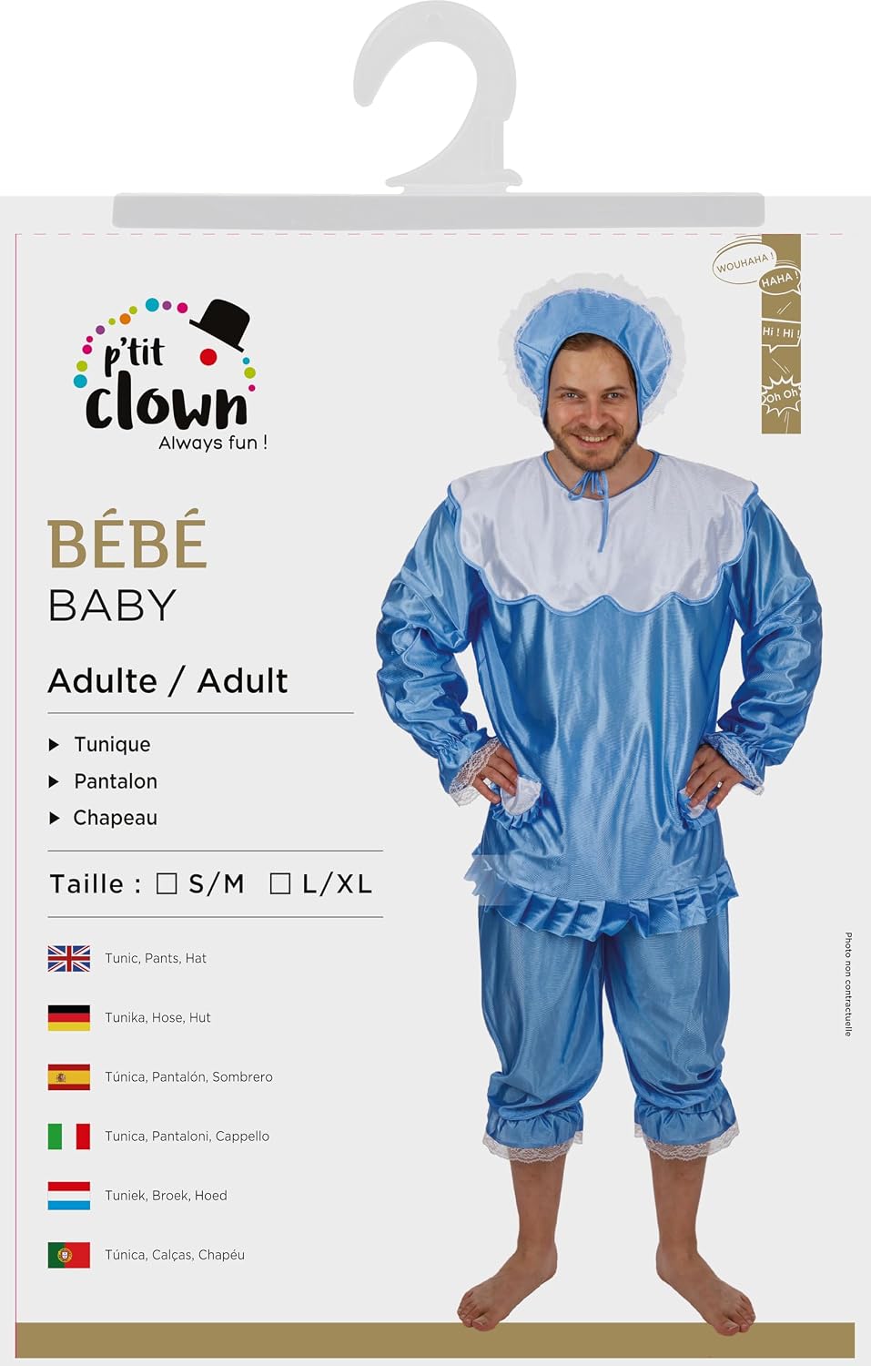 P'TIT CLOWN — Déguisement Bébé Humoristique Bleu (S-M) – Image 3