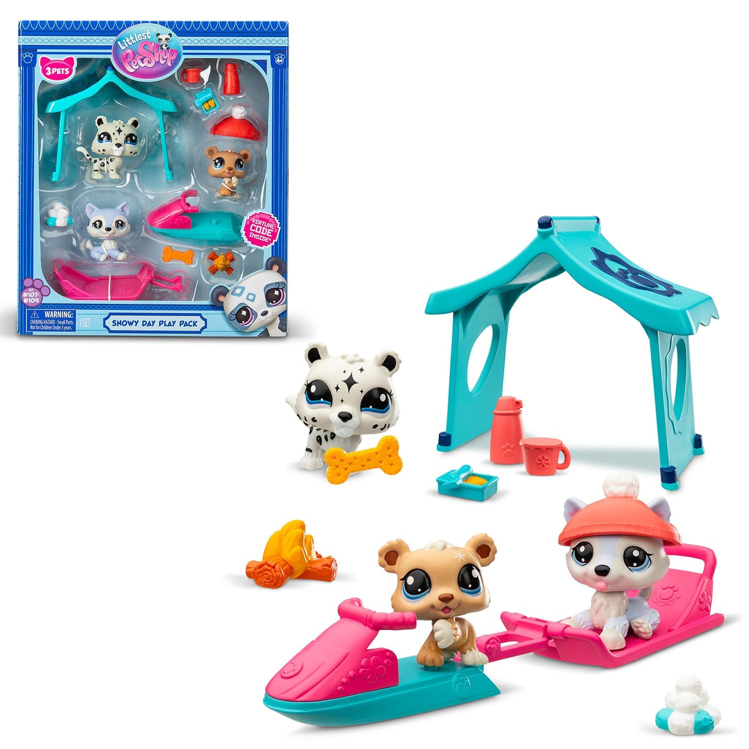 Littlest Pet Shop - Pack Exclusif 2 Coffrets : Jour de Neige & Pets Got Talent (5 Figurines et 14 Accessoires) + 1 Figurine Supplémentaire (Petit Chat Jaune) - Licence Officielle - Mini Figurines - Jo – Image 2