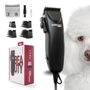 Tondeuse de Toilettage pour Chien Optimum BEAUTY - Semi-Pro, Coupe Réglable 0,9 à 12 mm, Moteur Vibrant 4000 Osc/min, Silencieuse, Ergonomique, Secteur, Garantie 3 Ans