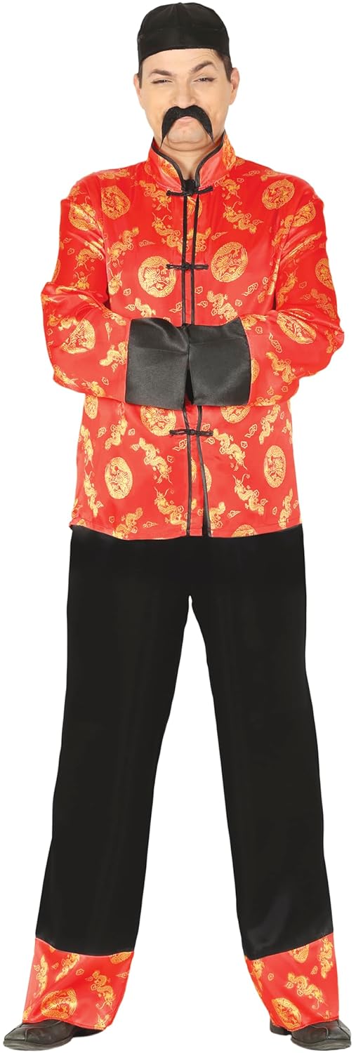 FIESTAS GUIRCA | Costume de Mandarin Adulte (48-50/M) - Veste, Chapeau et Pantalon - Costumes Asiatiques pour Fêtes à Thème, Carnaval et Halloween - Idéal pour Homme - Rouge et Or