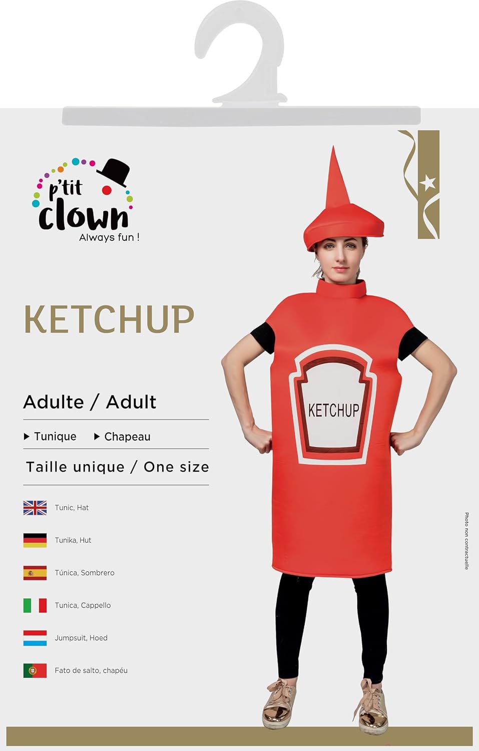 P'TIT CLOWN — Déguisement Bouteille Ketchup Adulte Taille Unique – Image 4