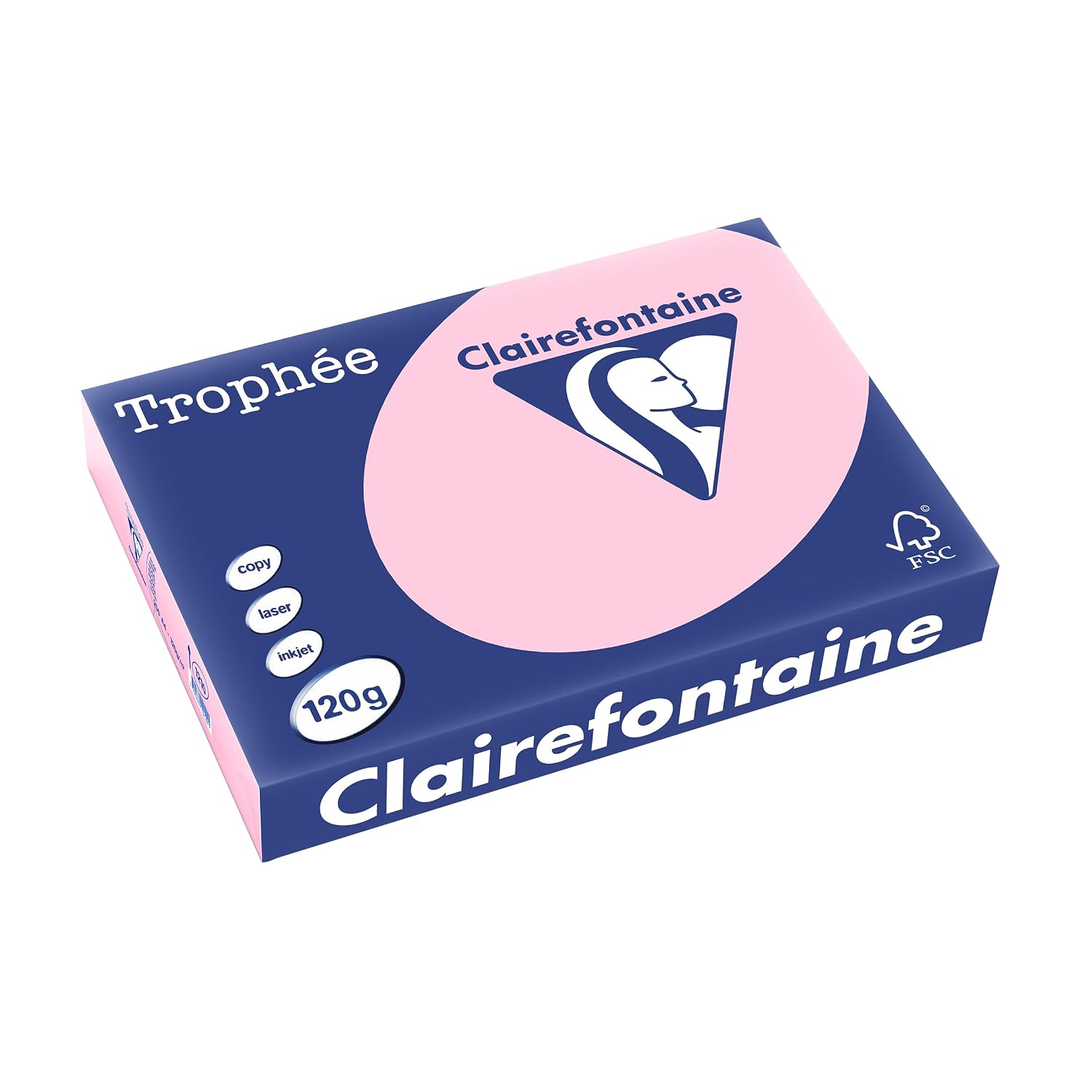 Clairefontaine - Réf. 1210C – 1250 feuilles de papier couleur au format A4 - Trophée 120 g/m² – Carton contenant 5 ramettes de 250 feuilles – Couleur rose – Image 3