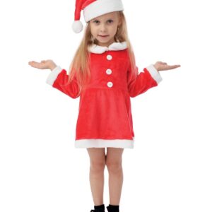 P'TIT CLOWN - Costume Mère Noël Enfant - Fille - Robe Mere Noel, Bonnet - Christmas Dress - Miss Santa - Parfait pour Déguisement Fête de Fin d'Année (3-4 ans)
