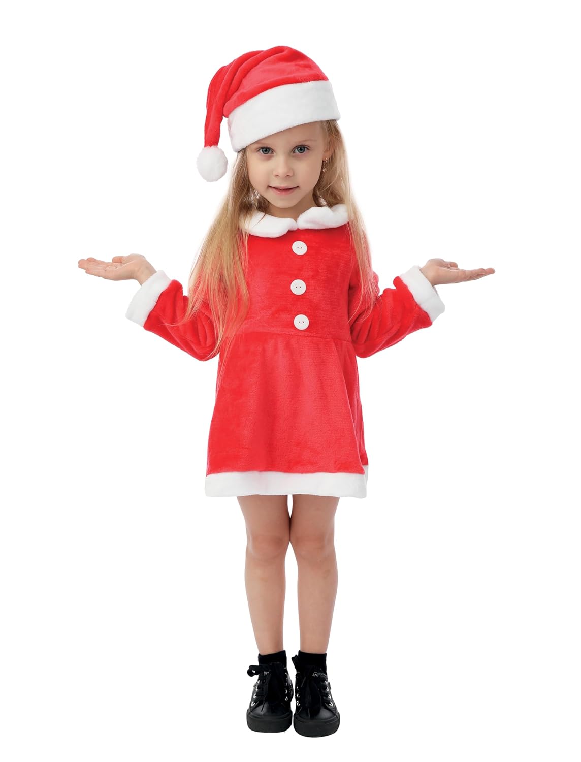 P'TIT CLOWN - Costume Mère Noël Enfant - Fille - Robe Mere Noel, Bonnet - Christmas Dress - Miss Santa - Parfait pour Déguisement Fête de Fin d'Année (3-4 ans)