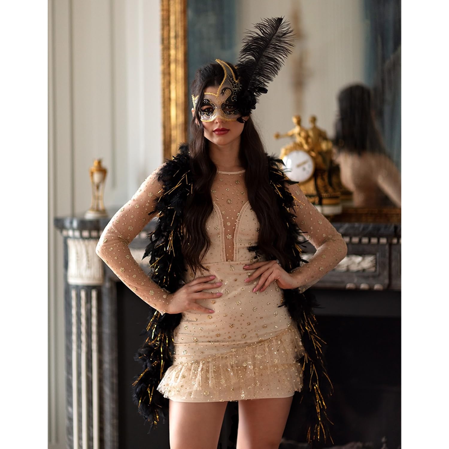 BOLAND Glamour — Boa en Plumes Doré et Noir Femme – Image 2
