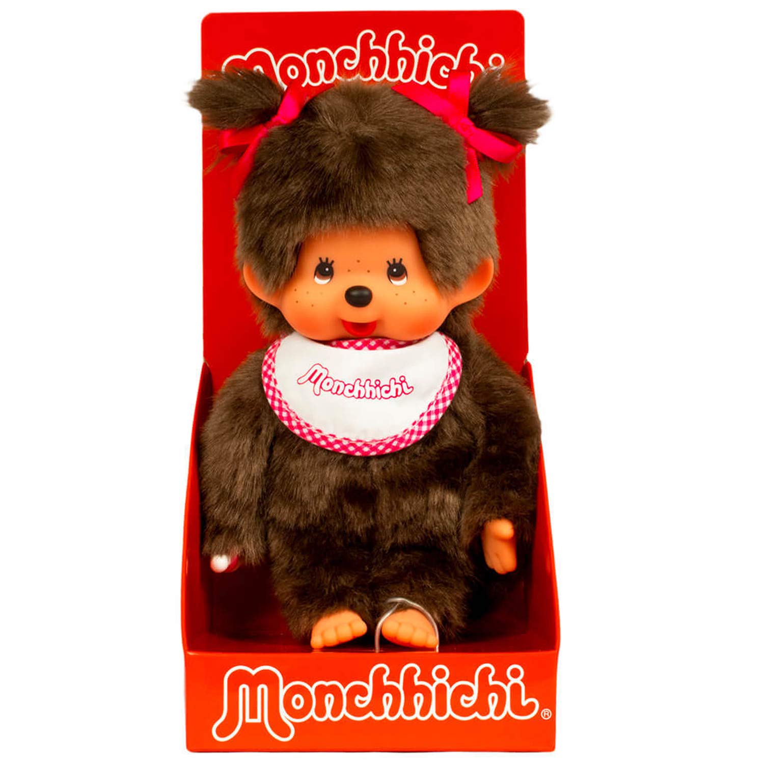 BANDAI Monchhichi — Peluche Fille Bavoir Rose et Blanc 20 cm – Image 6