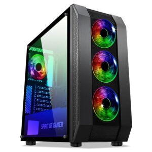 SPIRIT OF GAMER – ROGUE VI - Boitier PC Gamer ATX / mATX / ITX – Façade et Paroi en Verre Trempé – 4 Ventilateurs LED RGB Adressable 120mm – Compatible AURA / MSI MYSTIC / ASROCK 3Pin