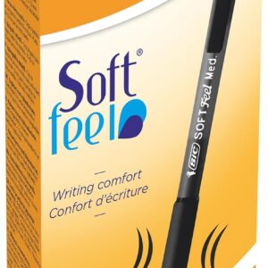 BIC Soft Feel - Stylos-Bille Rétractables avec Grip en Caoutchouc, Pointe Moyenne (1,0 mm) - Noir, Boîte de 12