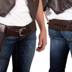 P'TIT Clown - 28270 - Ceinture de Cow Boy pour Revolver - Simili Cuir - avec Etui et Licol - Accessoire de Déguisement - pour Carnaval, Halloween, Cosplay, Fêtes à Thèmes - Marron - Unisexe