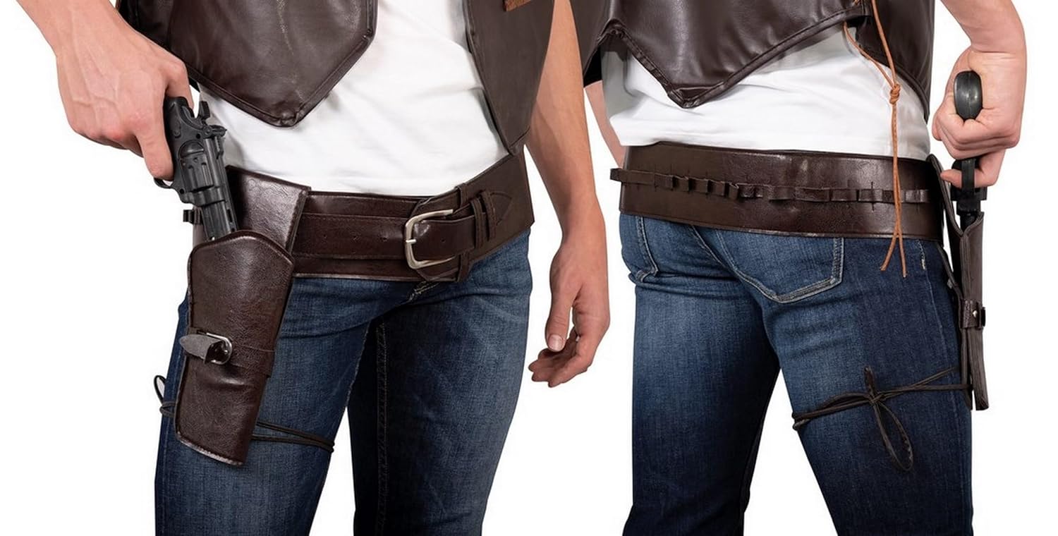 P'TIT Clown - 28270 - Ceinture de Cow Boy pour Revolver - Simili Cuir - avec Etui et Licol - Accessoire de Déguisement - pour Carnaval, Halloween, Cosplay, Fêtes à Thèmes - Marron - Unisexe