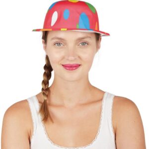 P'TIT CLOWN - 13003 - Chapeau Melon Rouge à Pois Multicolores - Adulte, Unisexe - Accessoire Déguisement Carnaval, Cosplay, Fête Costumée, Spectacle - Plastique