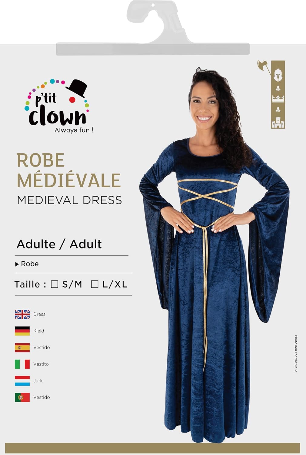 P'TIT CLOWN — Robe Médiévale Adulte Bleu S-M – Image 4