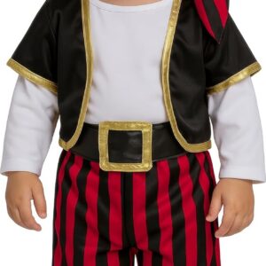 FIESTAS GUIRCA | Costume de Pirate Bébé (18-24 Mois) - T-shirt, Gilet, Ceinture, Pantalon et Foulard - Costumes de Corsaire et Boucanier pour Halloween et Fêtes - Idéal pour Bébés - Noir et Rouge