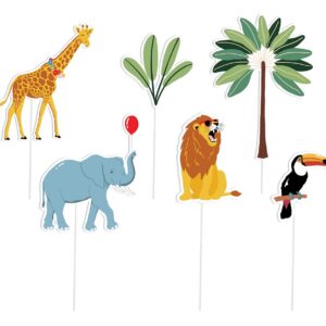CAM ET LEON - Accessoires Décoration d’Anniversaire Enfant - Thème Animaux de la Savanne - Assiettes, Serviettes, Confettis, Sachets, Cartes d’Invitation, Ballons (Pique à gâteau x6)