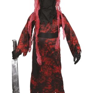 P'TIT CLOWN - Déguisement Spectre Rouge Enfant - Tunique, Cagoule, Ceinture - Costume Enfant Halloween, Cosplay, Fête Costumée, Soirée Déguisée (5-6 ans)