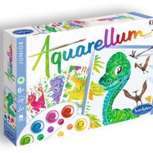 SentoSphère - Aquarellum Junior - Dinosaures - Kit Peinture - Activité créative avec 4 Tableaux certis – 5 peintures pour créer des Multiples Nuances -Dès 7 Ans - fabriqué en France - 6511