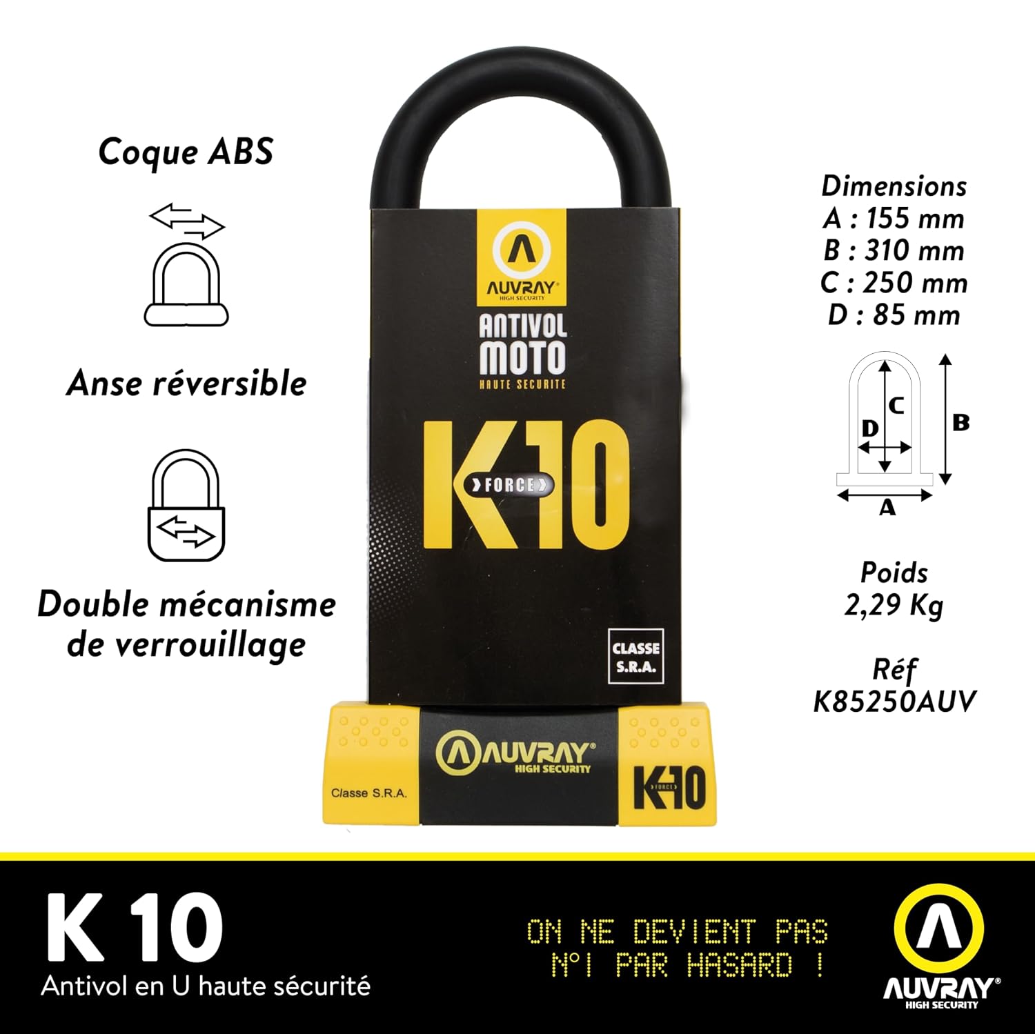 AUVRAY K10-85X250 — Antivol moto U certifié SRA et ART – Image 2