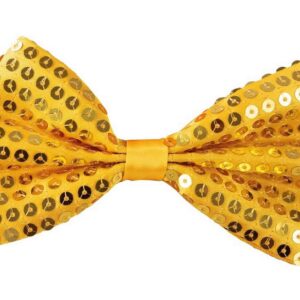 P'tit Clown - 11912- Nœud Papillon Sequins - Pré Noué, Réglable - Bow Tie - Accessoire Déguisement - Pour Carnaval, Soirées Costumées, Fêtes à Thèmes, Disco, Mariage, Célébration - Adulte - Or