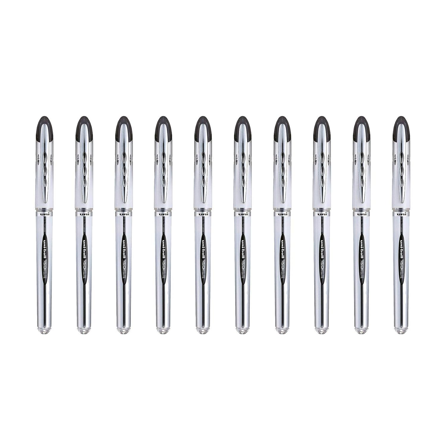 UNI-BALL - Uni Mitsubishi Pencil - 10 Stylos Uni-Ball Vision Elite UB200 - Airplane Safe - Stylo Roller Encre Liquide - Pointe 0,8 mm - Écriture Medium - Couleur Noir