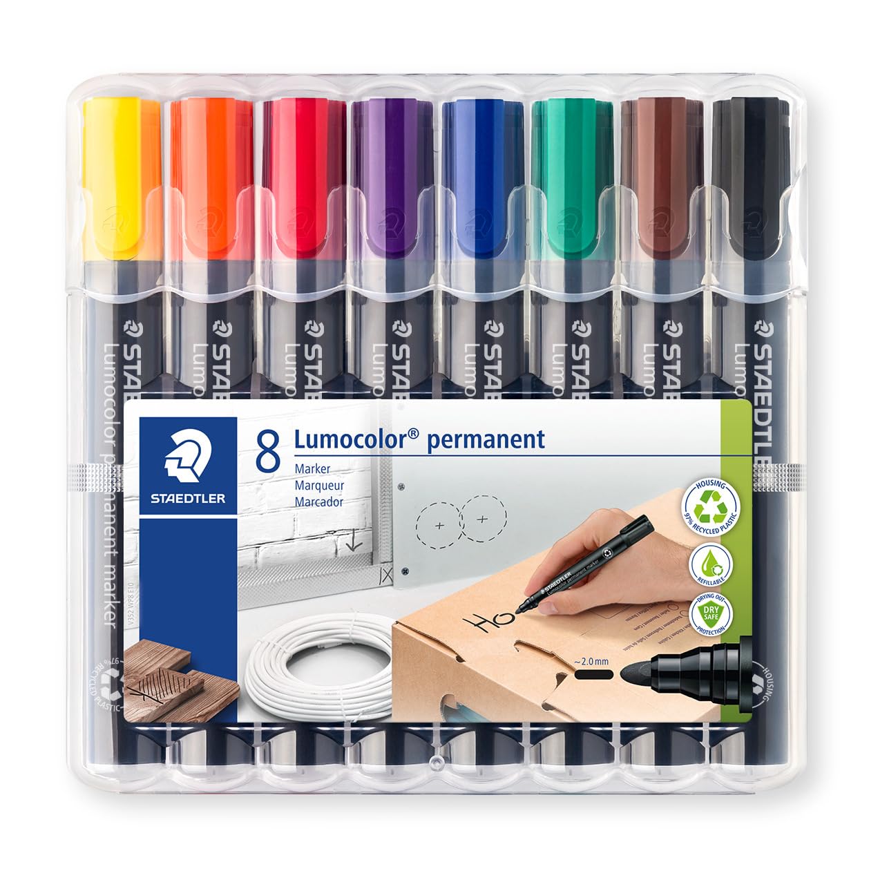 STAEDTLER Lumocolor — Set de 8 Marqueurs Permanents 2 mm