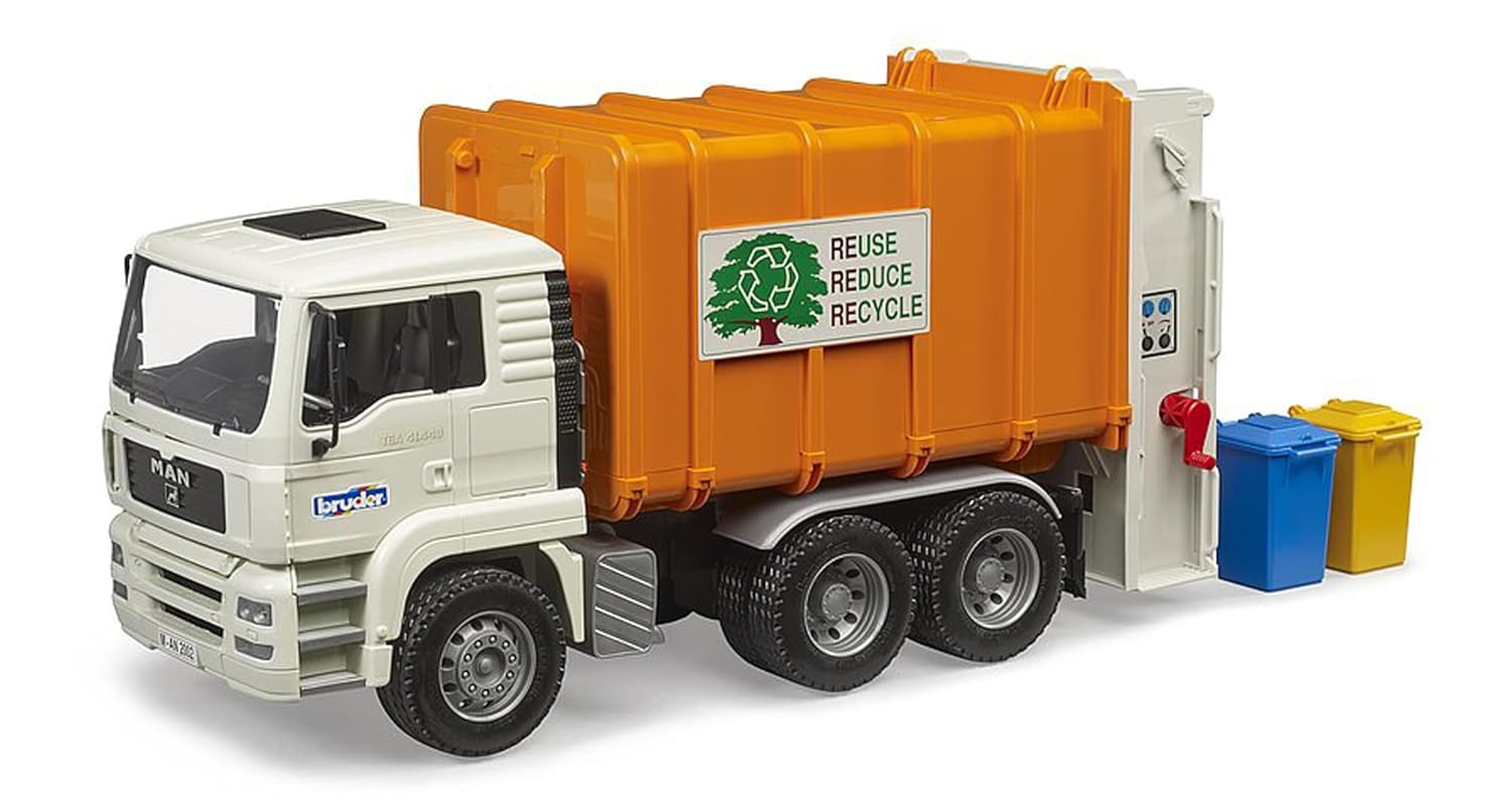 bruder 02772 - Man TGA Camion à ordures à chargement arrière - 1:16 Véhicules, Camion à ordures, Collecte des ordures, Jouets à partir de 3 ans