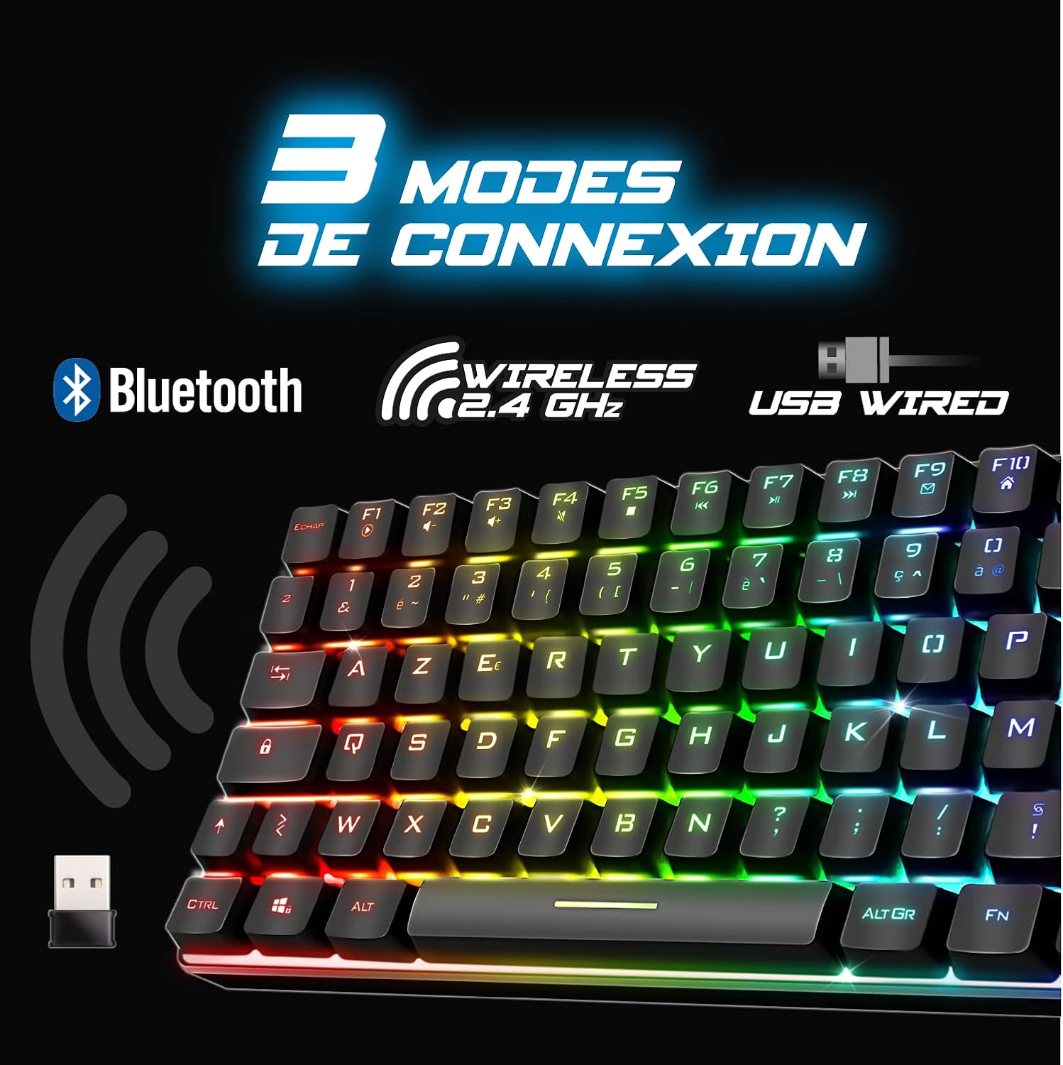 SPIRIT OF GAMER — Clavier gamer sans fil TKL AZERTY RGB – Image 3