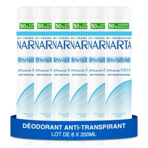 NARTA - Déodorant Femme - Invisible Anti-Transpirant Spray Efficacité 48h Anti-Traces Blanches Sans Alcool - lot de 6x200ml