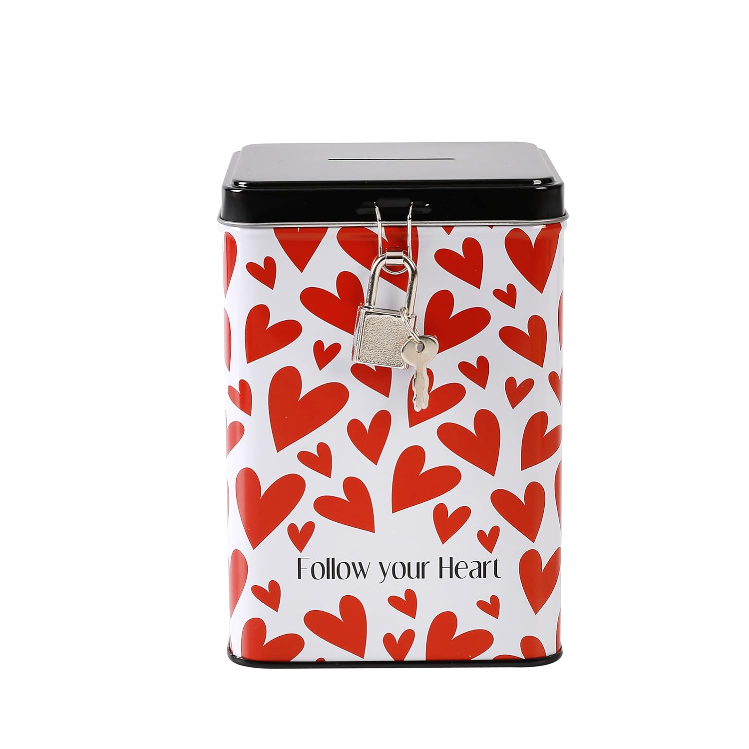 I-TOTAL® - Tirelire drôle avec Cadenas et clés/Porte-Monnaie en métal avec Fermeture (Follow Your Heart)