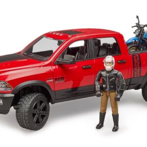 bruder 02502 - RAM 2500 Power Wagon avec Ducati Desert Sled et conducteur, véhicule tout-terrain, jeep, moto, véhicule
