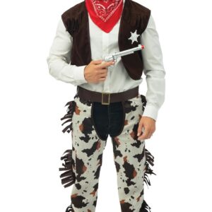 P'TIT CLOWN - 89254 - Costume Cowboy - Déguisement Western Homme - Parfait pour Carnaval, Fêtes Costumées et Évènements à Thème - Polyester - Marron - Taille S/M