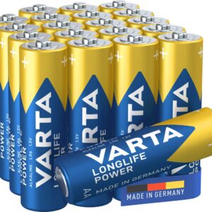 VARTA Piles AA, lot de 20, Longlife Power, Alcalines, 1,5V, pour jouets, souris sans fil, lampes de poche, Made in Germany