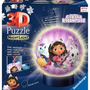 Ravensburger - Puzzle 3D Ball illuminé - Gabby's Dollhouse - A partir de 6 Ans - 72 pièces numérotées à Assembler sans Colle - Socle Lumineux Inclus - 11575