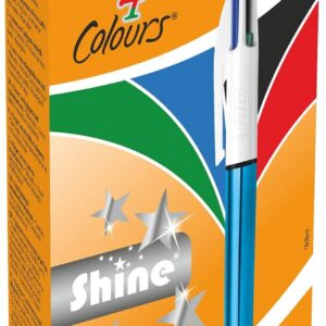 BIC 4 Couleurs Shine — Stylos-bille rétractables bleu, boîte de 12