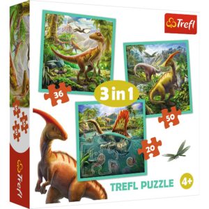 Trefl - Puzzle - Le Monde Incroyable des Dinosaures de 20 à 50 Pièces, 3 Sets pour Les Enfants à partir de 4 Ans