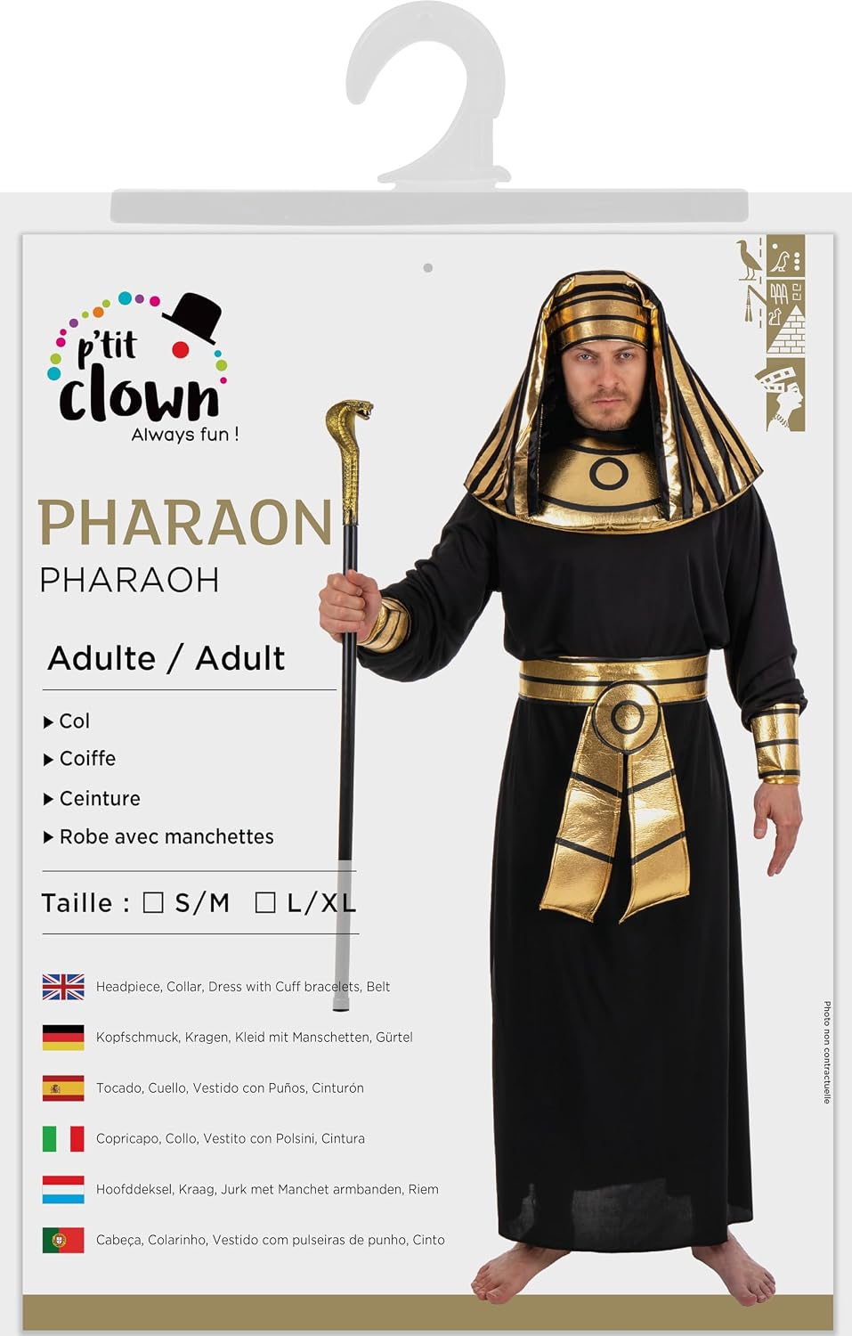 P’TIT CLOWN — Déguisement Pharaon Homme noir S/M – Image 4