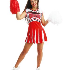P’TIT CLOWN - 21101 - Déguisement Pompom Girl Adulte - Costume Cheerleader Femme - Robe Cheerleading - Tenue Carnaval, Halloween, Cosplay - Fêtes à Thème - Rouge et Blanc - Taille L/XL