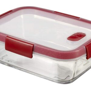 CURVER Smart COOK - Récipient avec base en Verre 0,9L Rectangulaire - Boîte Etanche et Hermétique - Pour Cuisiner au Four ou Conserver au réfrigérateur - 15 x 20 x 7 cm - Rouge
